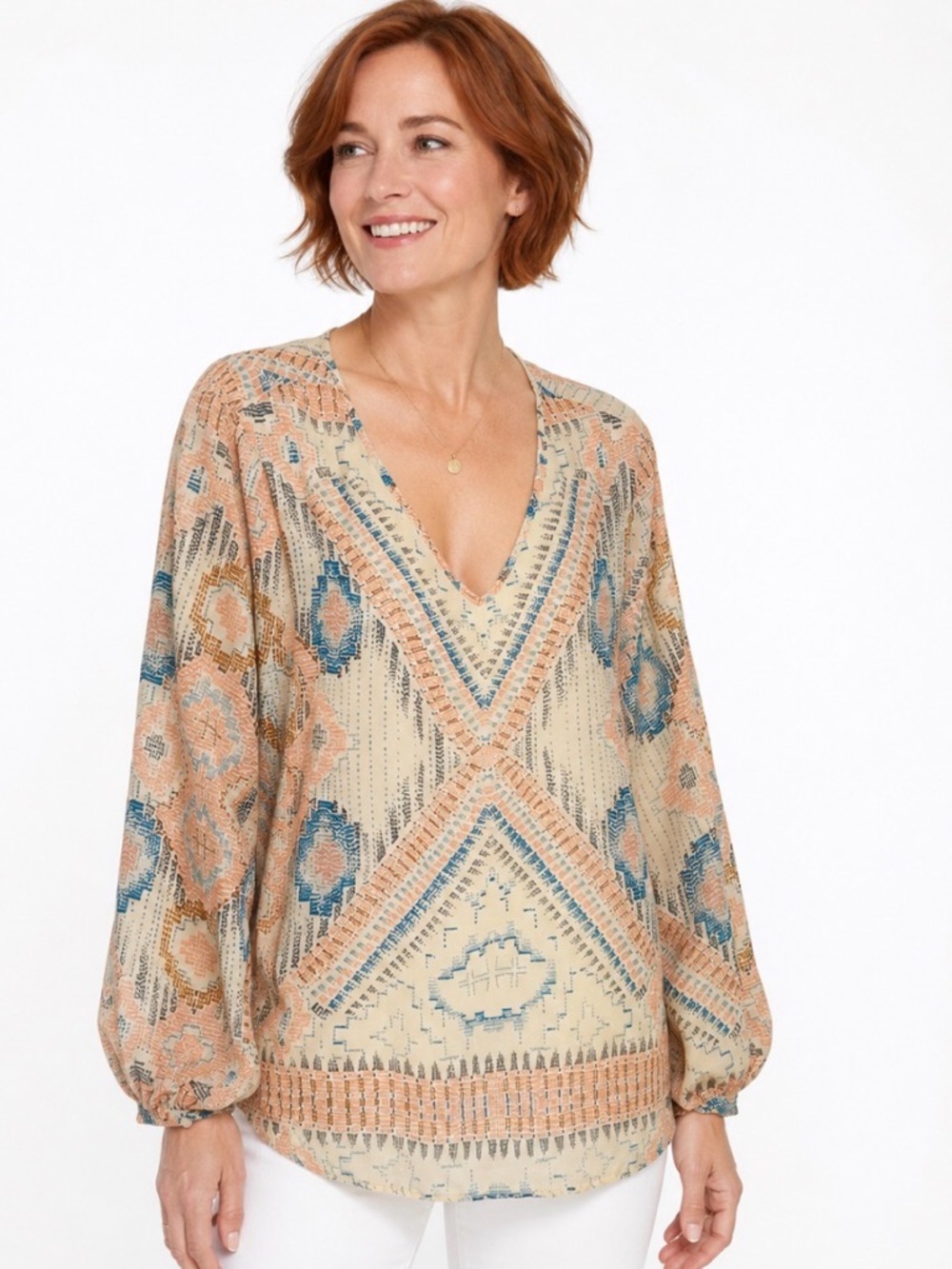 Stetson Women's Blouse Southwestern Print Long Sleeve Shirt Size Large